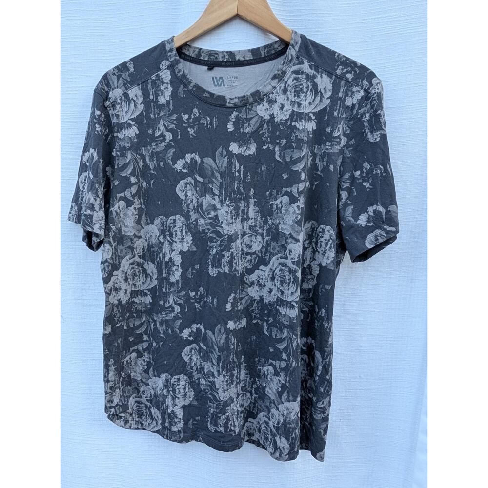VRST Mens Monochrome Floral Print Essential T‎ Shirt Tee Grey Sz Large